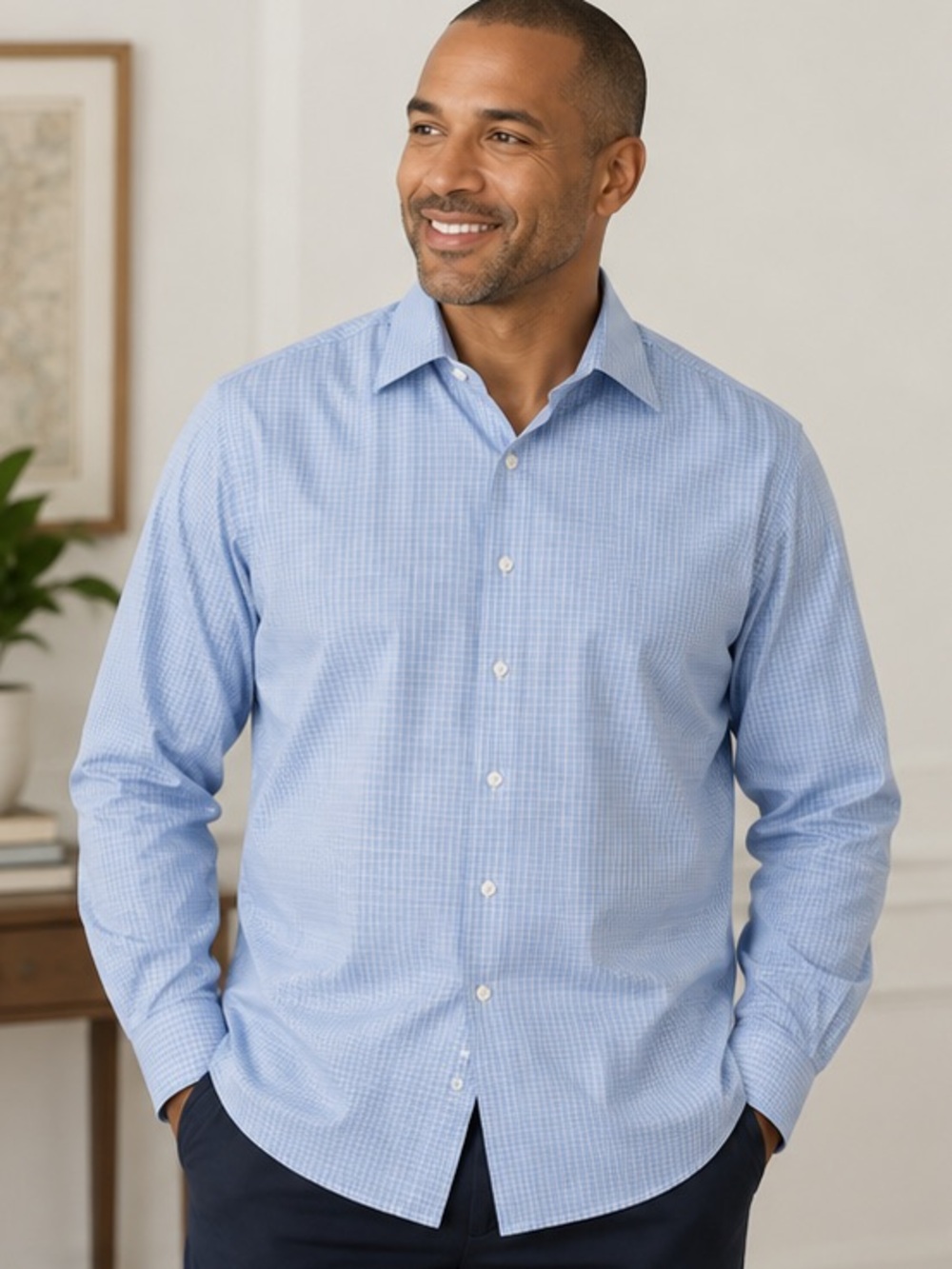 Proper Cloth Blue White Check 100% Cotton Dress Shirt Men’s Neck 18.5